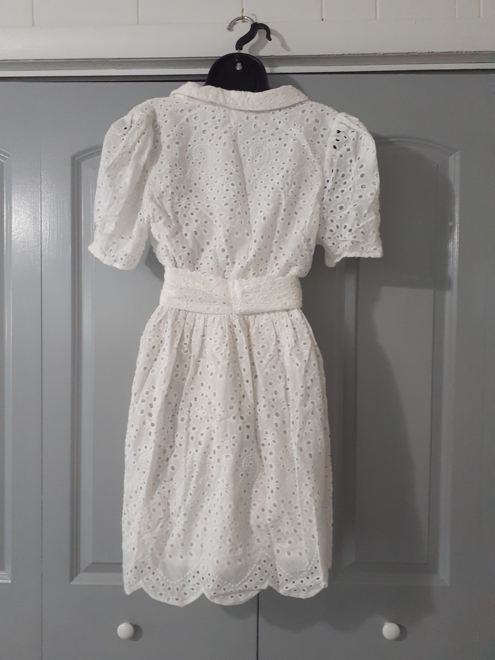 Main Strip White Eyelet Shirt Mini Dress with Tie Waist - Picture 4 of 6